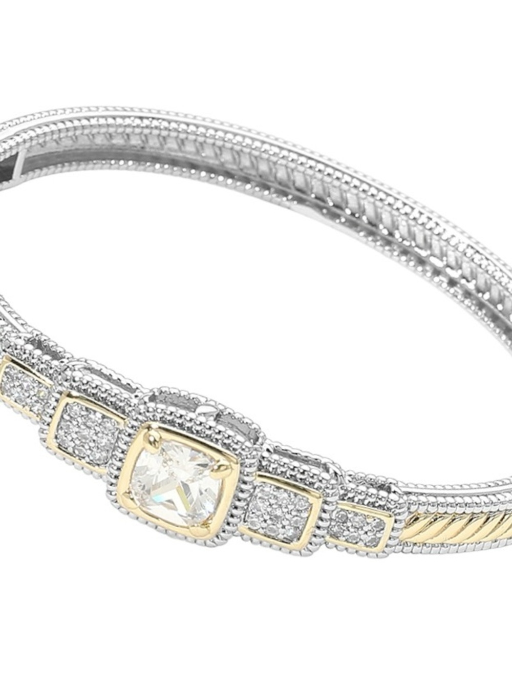 Two-Tone 14K GP Cushion Crystal Women's Bracelet - Silver & Gold Accents